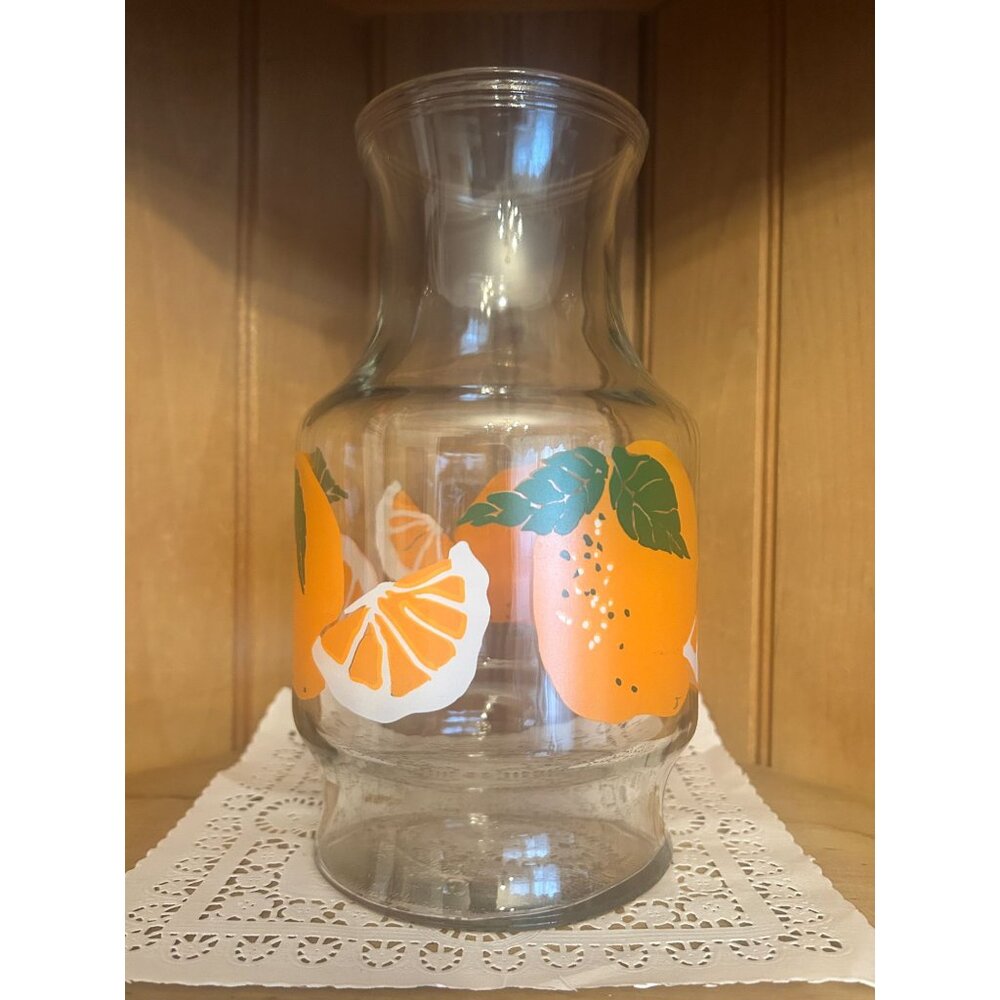 Vintage Anchor Hocking Glass Juice Carafe Orange Citrus Design MCM Kitchen Decor